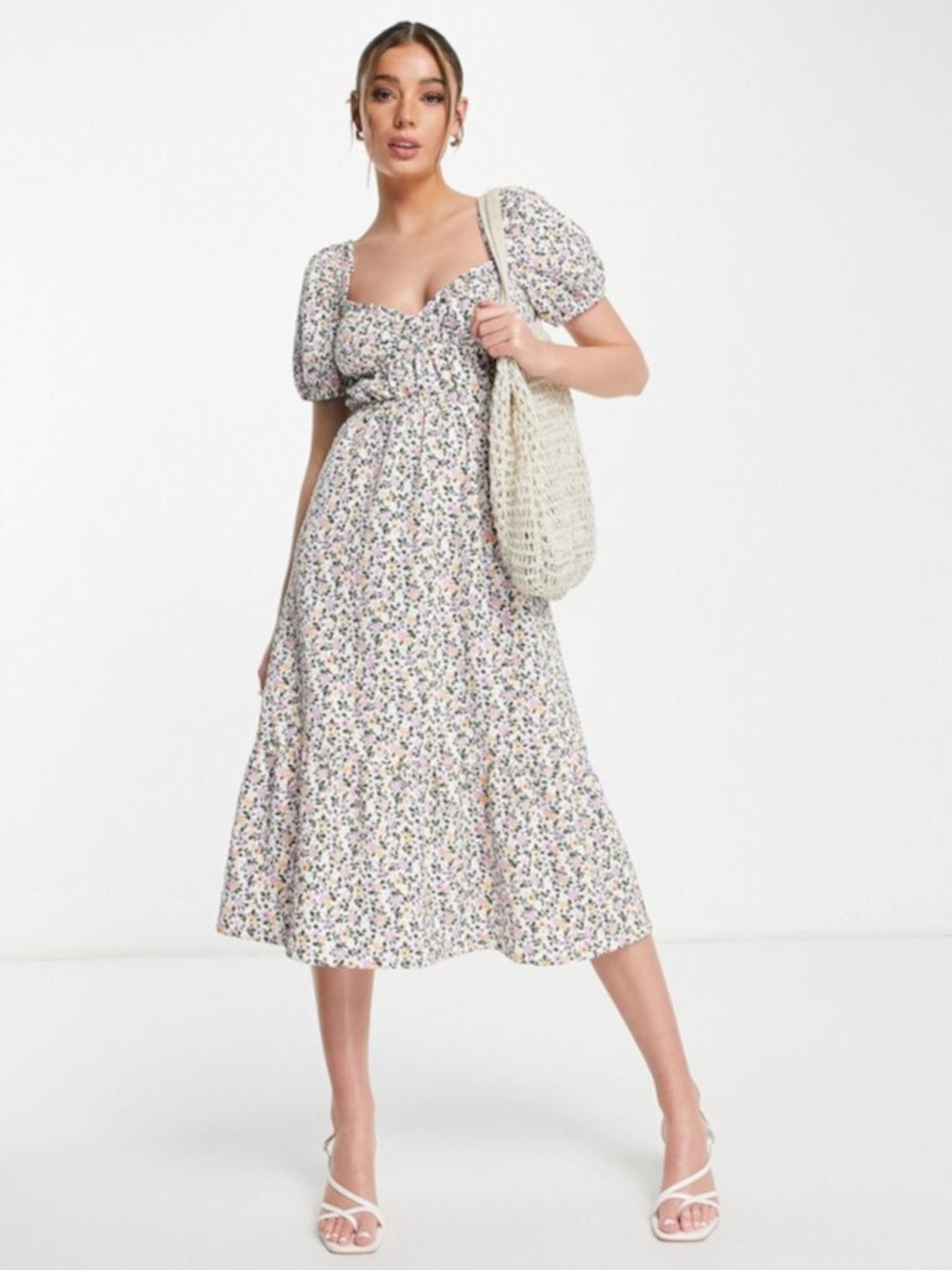 🌿 NWT ASOS Design Floral Puff Sleeve Tiered Midi Dress - Size 10 🌿